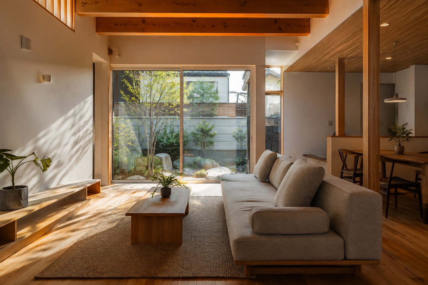 木の床と庭のある住まいの制作イメージ